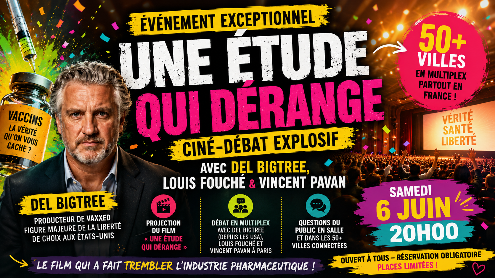 UNE ÉTUDE QUI DÉRANGE – Ciné-débat choc avec Del Bigtree, Louis Fouché Paris & France entière
